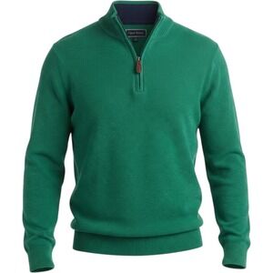 Club Room Men's Size L, 1/4 Zip Mock Neck Green Cotton Knit Sweater Pullover #j5